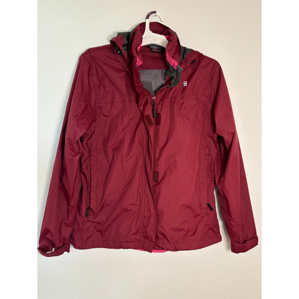 Little Donkey Andy Womens Windbreaker Jacket Burgundy Maroon Hooded Size M